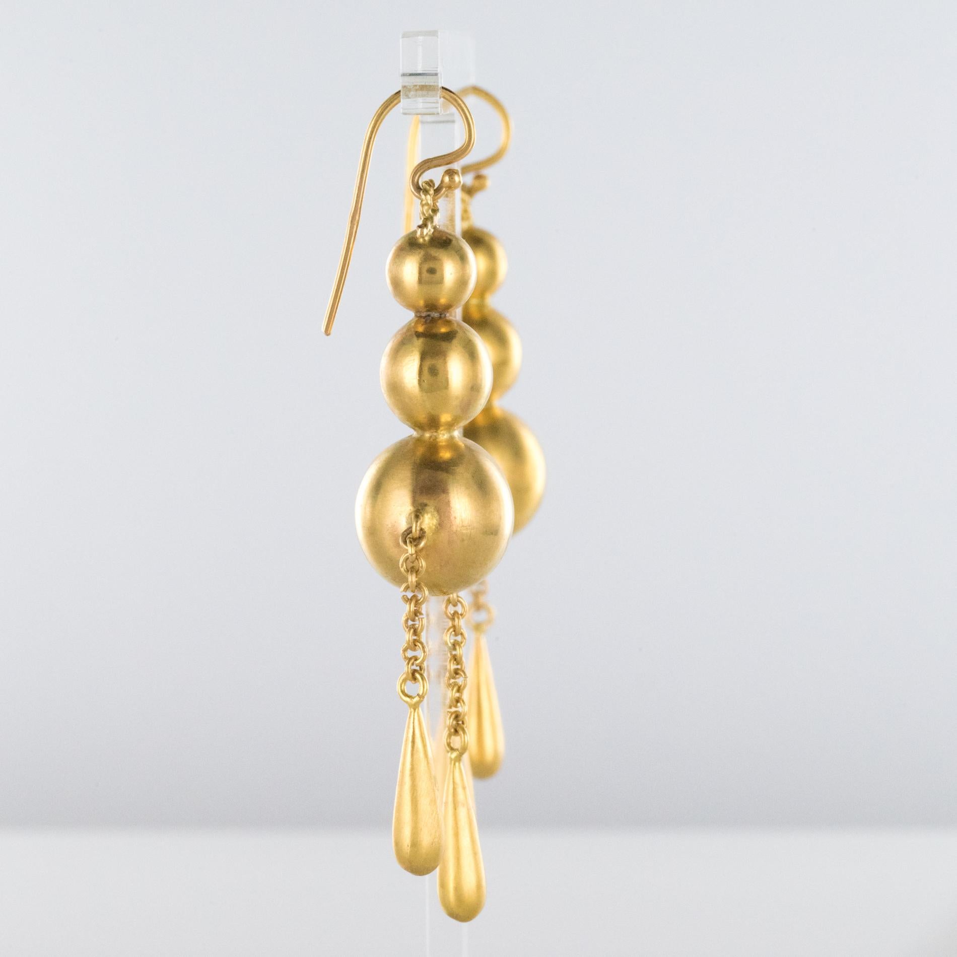 1900s Italian Pearls Drops of Gold Dangle Earrings 2