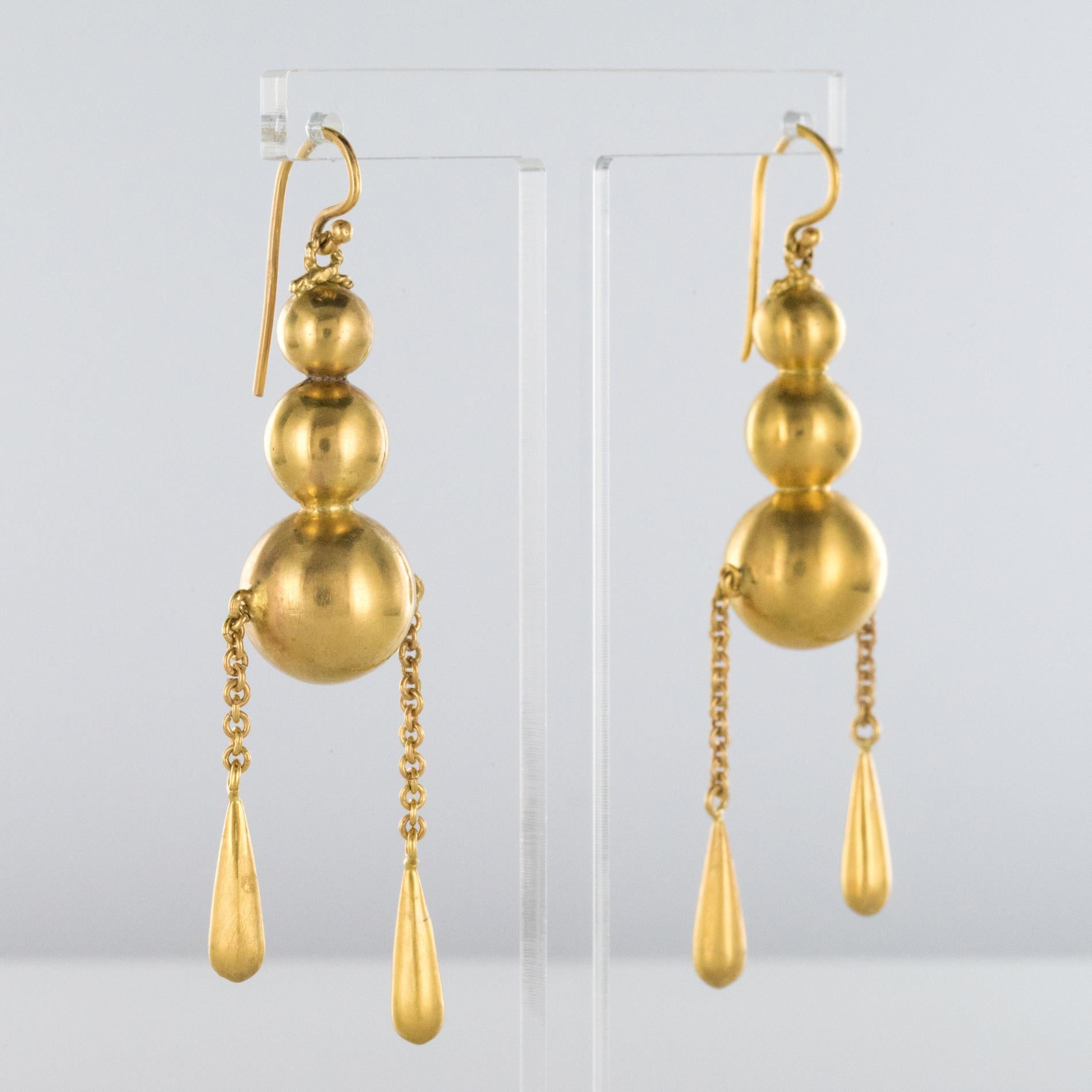 1900s Italian Pearls Drops of Gold Dangle Earrings 3