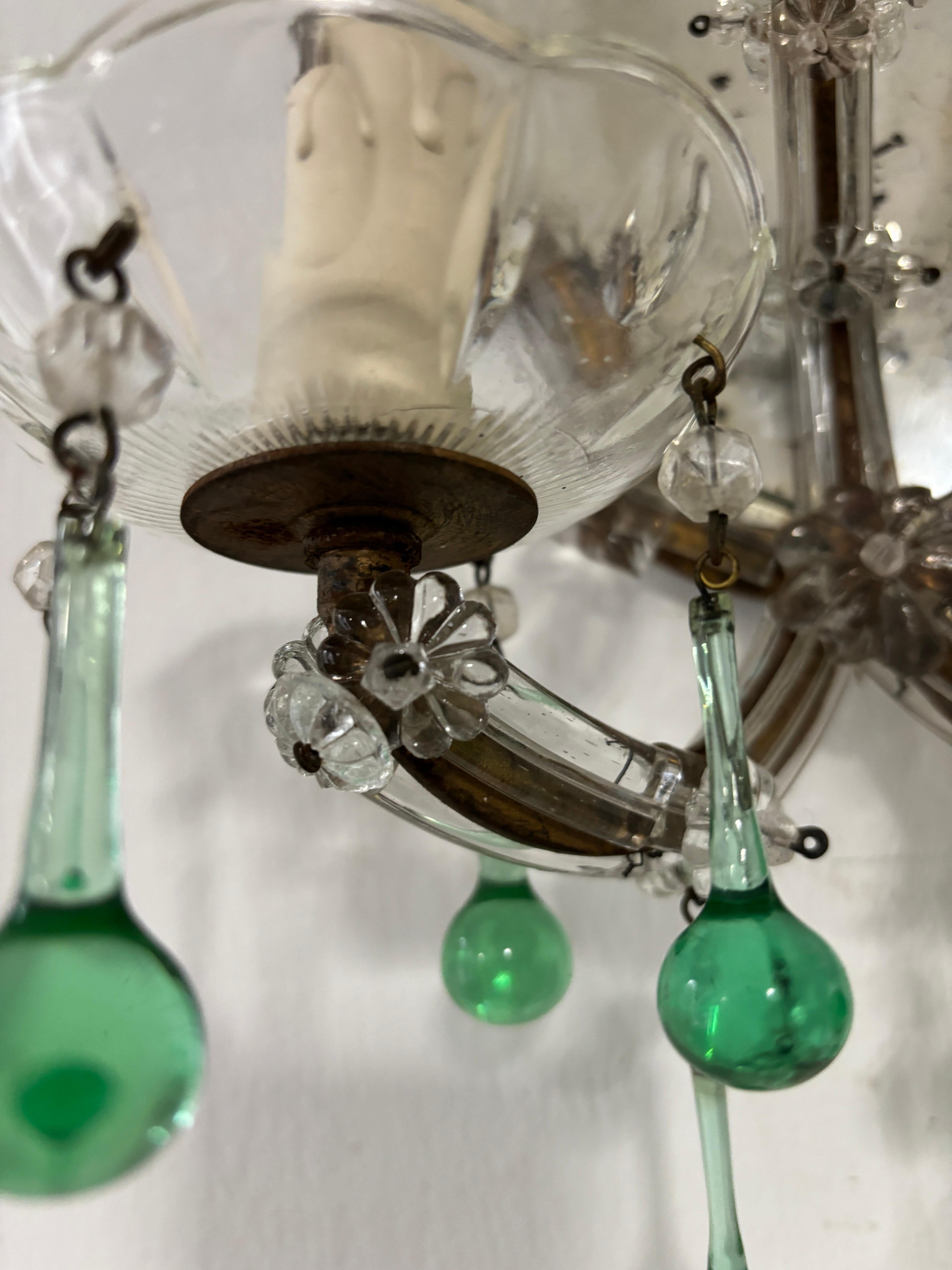 Rare appliques à miroir italiennes des années 1900 en verre de Murano vert écume de mer en vente 5