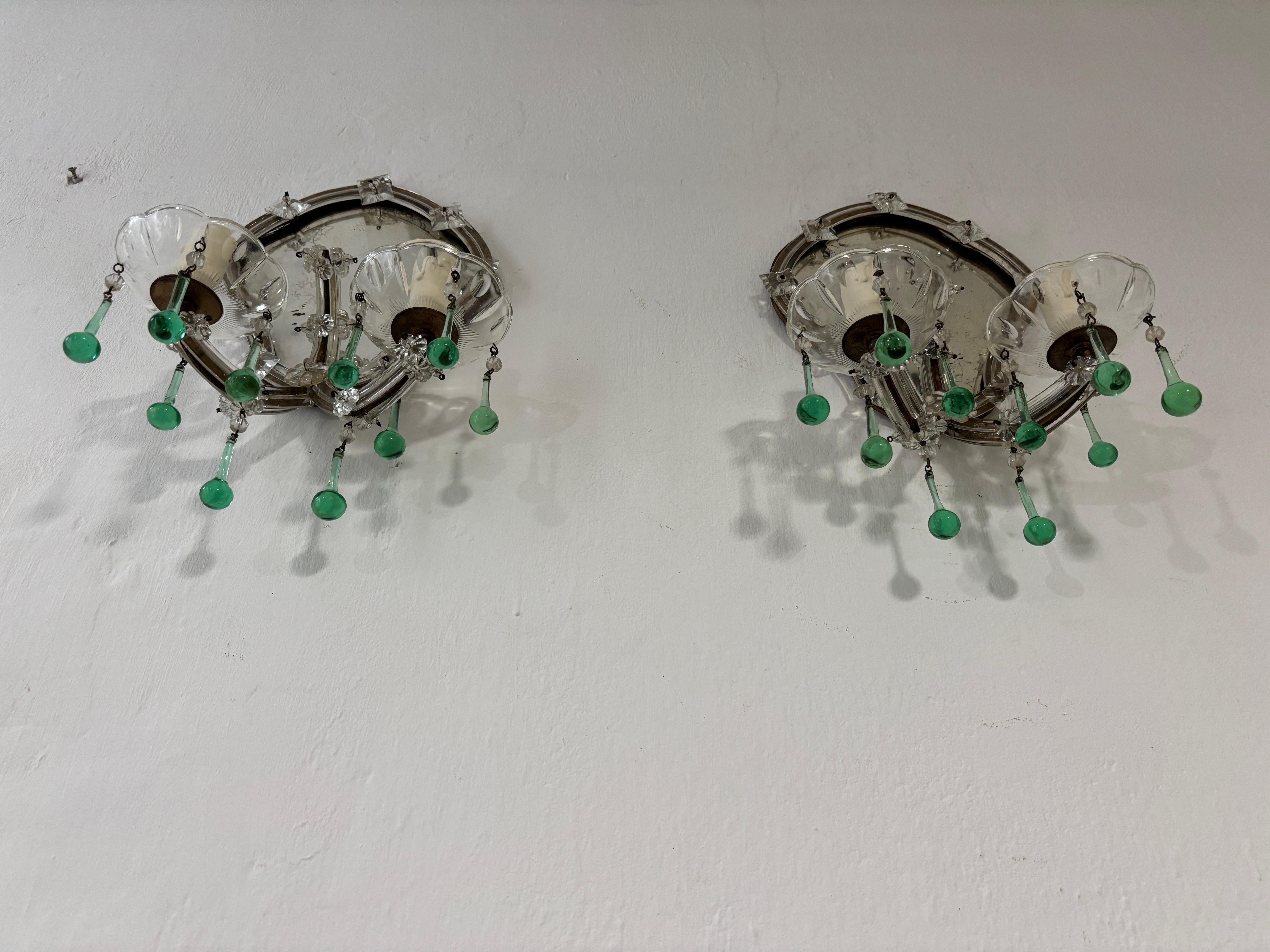 Rare appliques à miroir italiennes des années 1900 en verre de Murano vert écume de mer Bon état - En vente à Firenze, Toscana