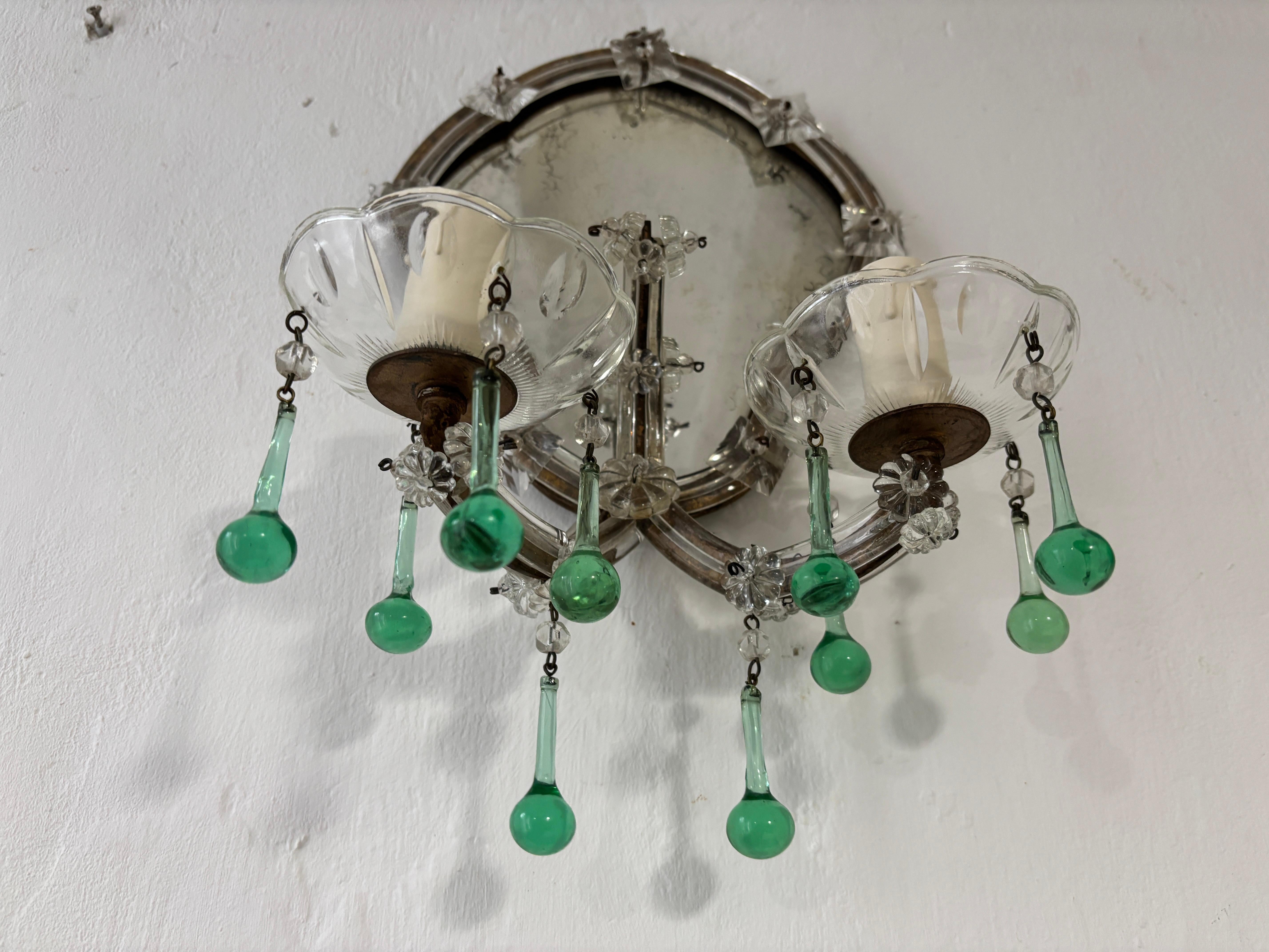 Rare appliques à miroir italiennes des années 1900 en verre de Murano vert écume de mer en vente 1