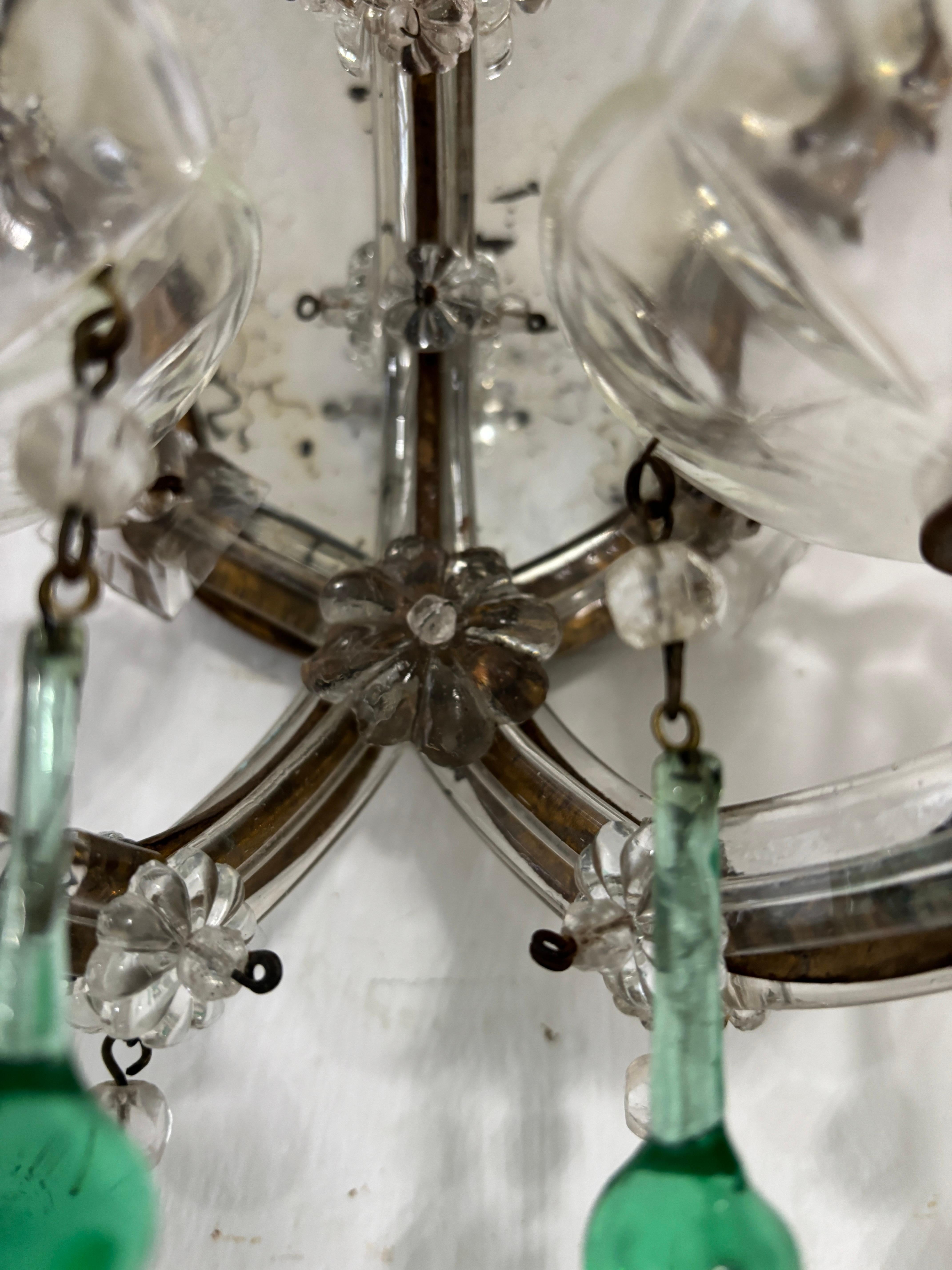 Rare appliques à miroir italiennes des années 1900 en verre de Murano vert écume de mer en vente 3