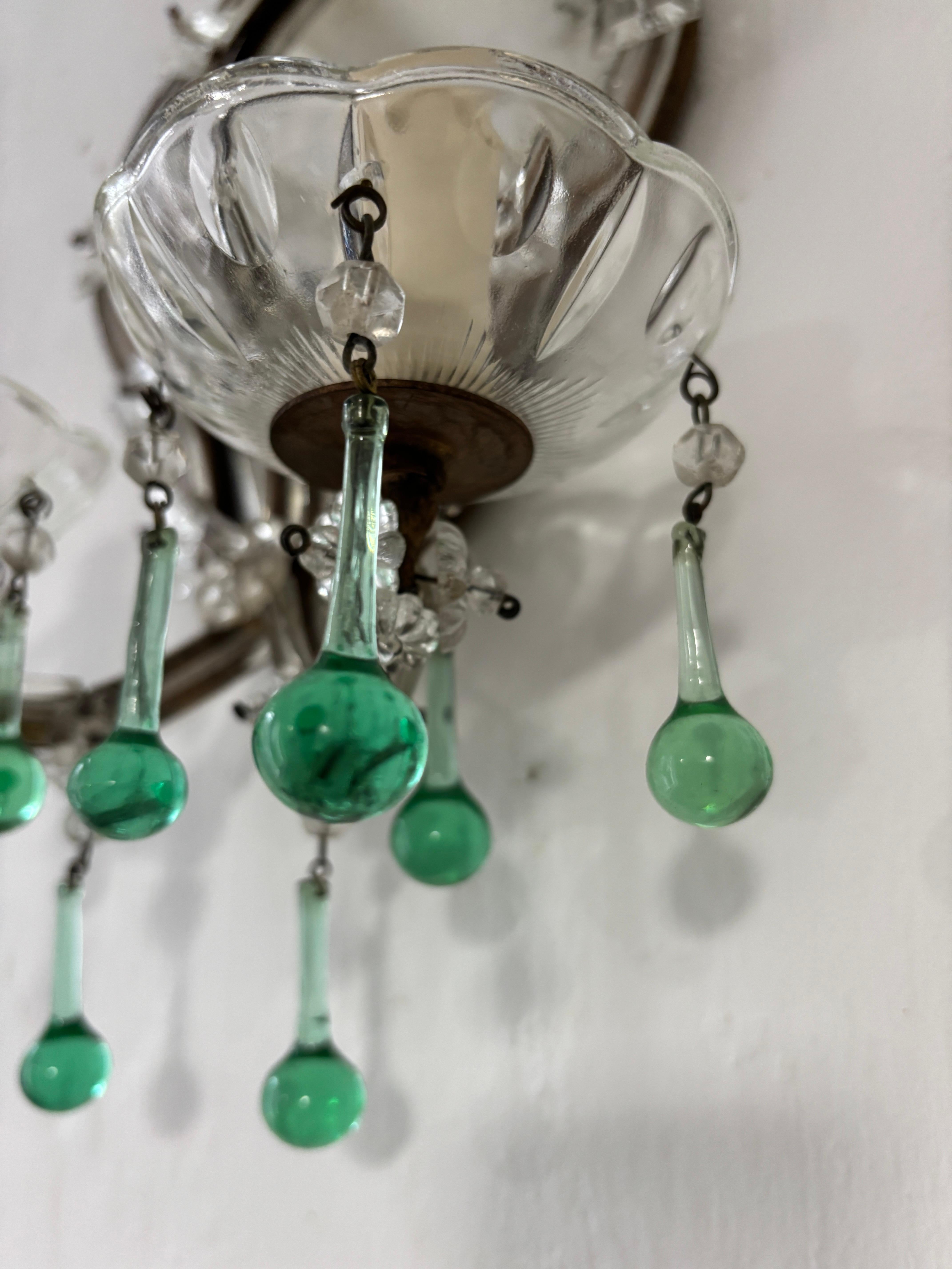 Rare appliques à miroir italiennes des années 1900 en verre de Murano vert écume de mer en vente 4