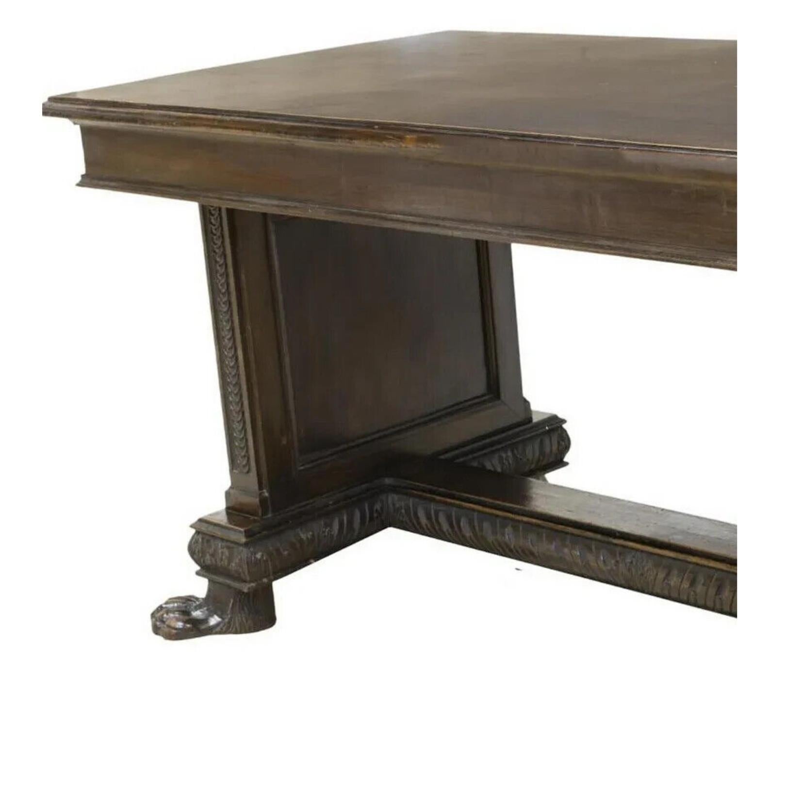 1900s Italian Renaissance Revival, Walnut, Trestle Base Library Table!! In Good Condition For Sale In Austin, TX