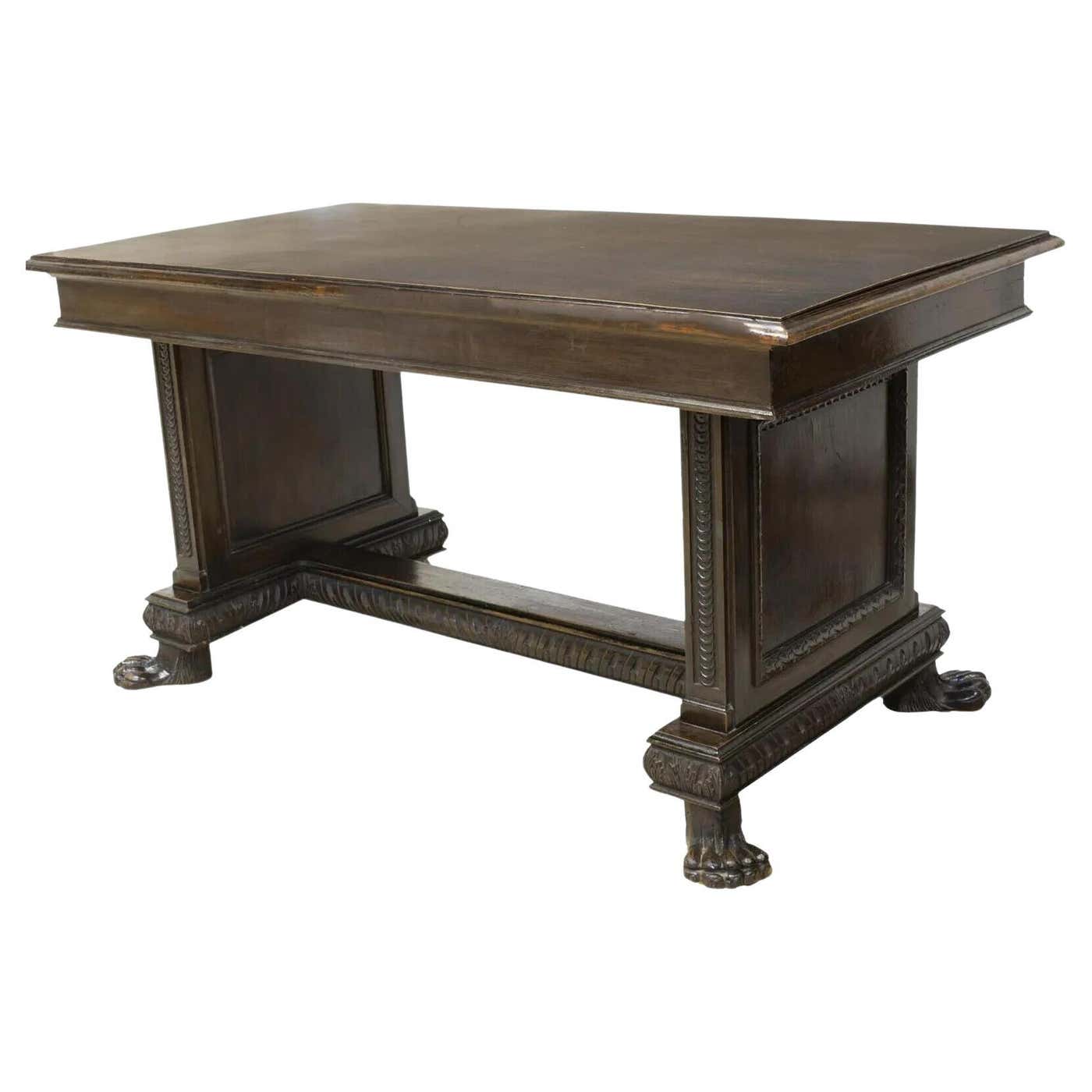 1900s Italian Renaissance Revival, Walnut, Trestle Base Library Table ...
