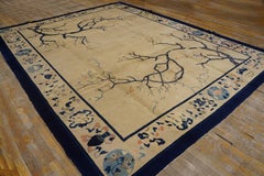 1900s Ivory Blue Asymmetric Wool Antique Chinese Peking Rug 9' x 11'8" Carpet