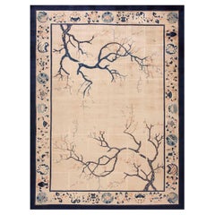 1900s Ivory Blue Asymmetric Wool Antique Chinese Peking Rug 9
 x 11
8" Carpet