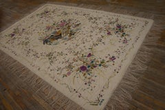 1900s Ivory Floral Tapestry Chinese Silk Embroidery 5'10" x 9' Wall Hanging