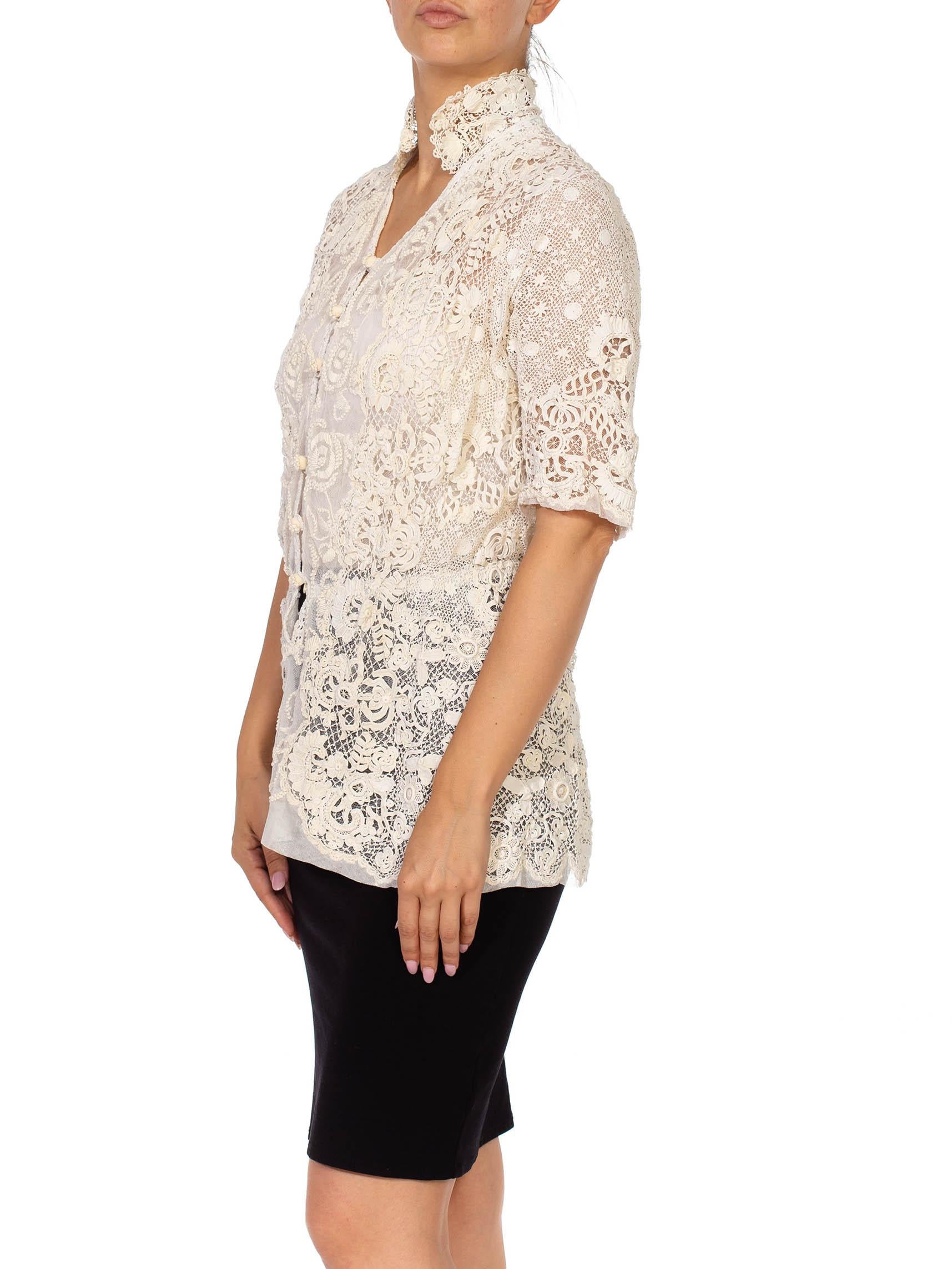 Women's Edwardian Ivory Organic Cotton Irish Crochet  Blouse For Sale