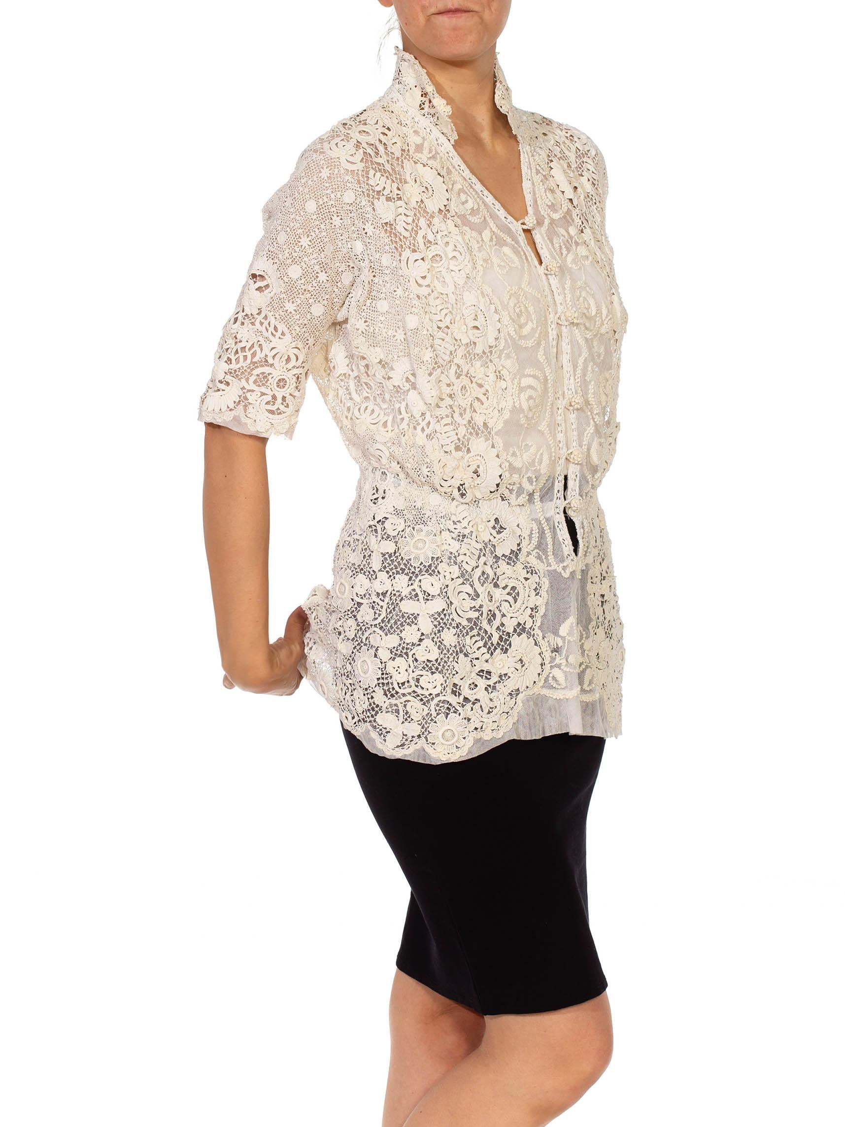 1900S Ivory Organic Cotton Irish Crochet  Blouse For Sale 1