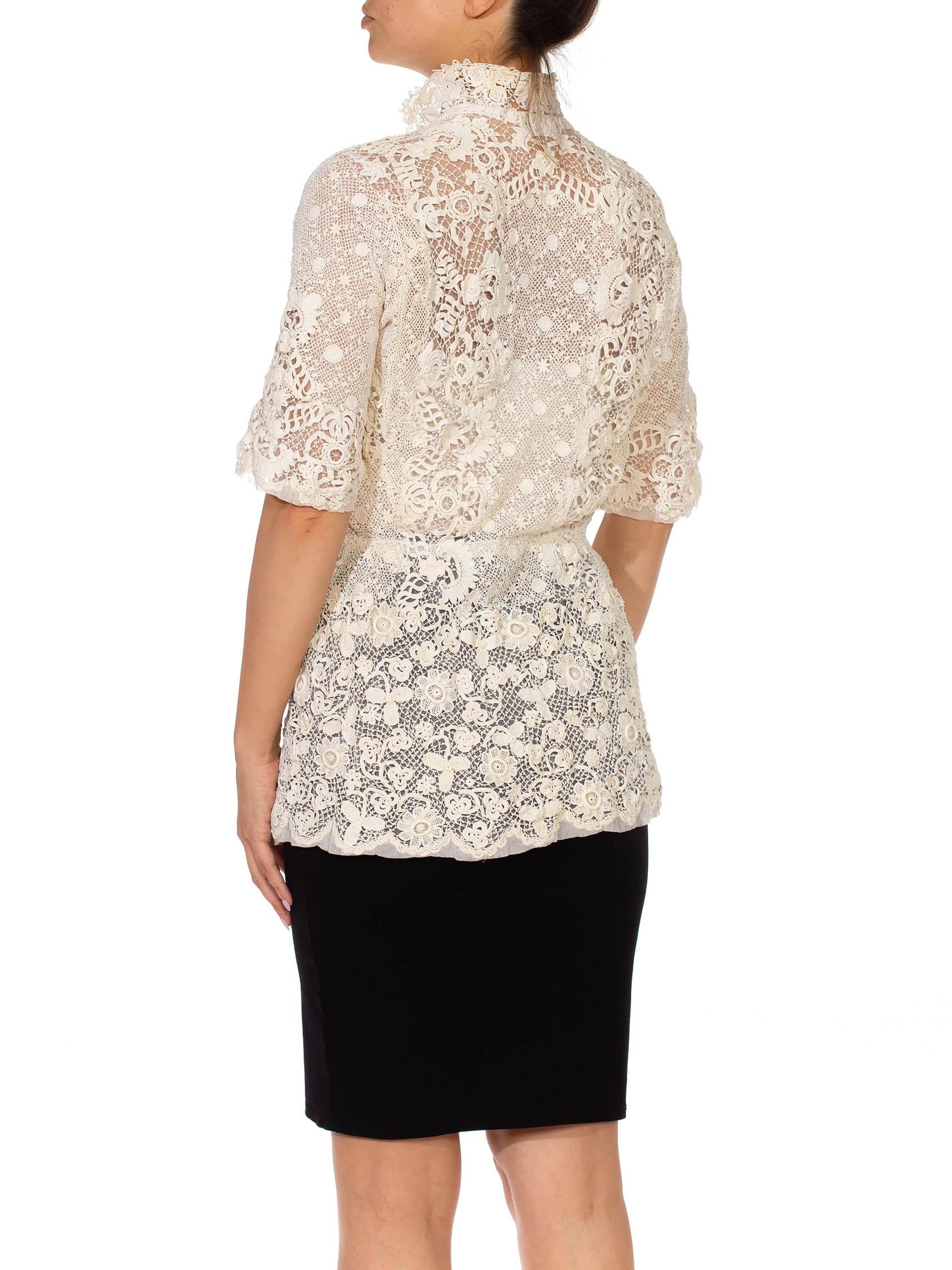 Edwardian Ivory Organic Cotton Irish Crochet  Blouse For Sale 2