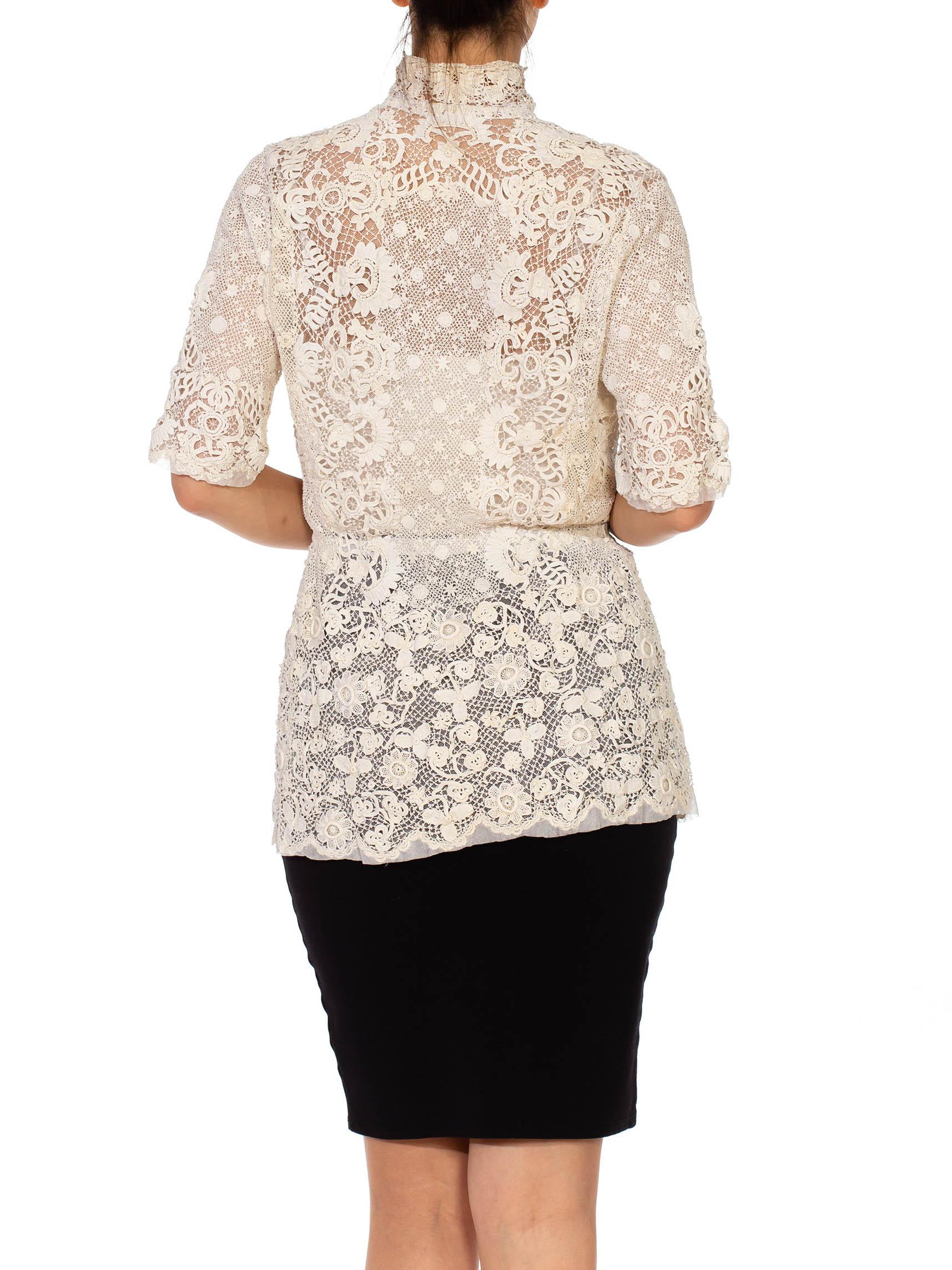 Edwardian Ivory Organic Cotton Irish Crochet  Blouse For Sale 3