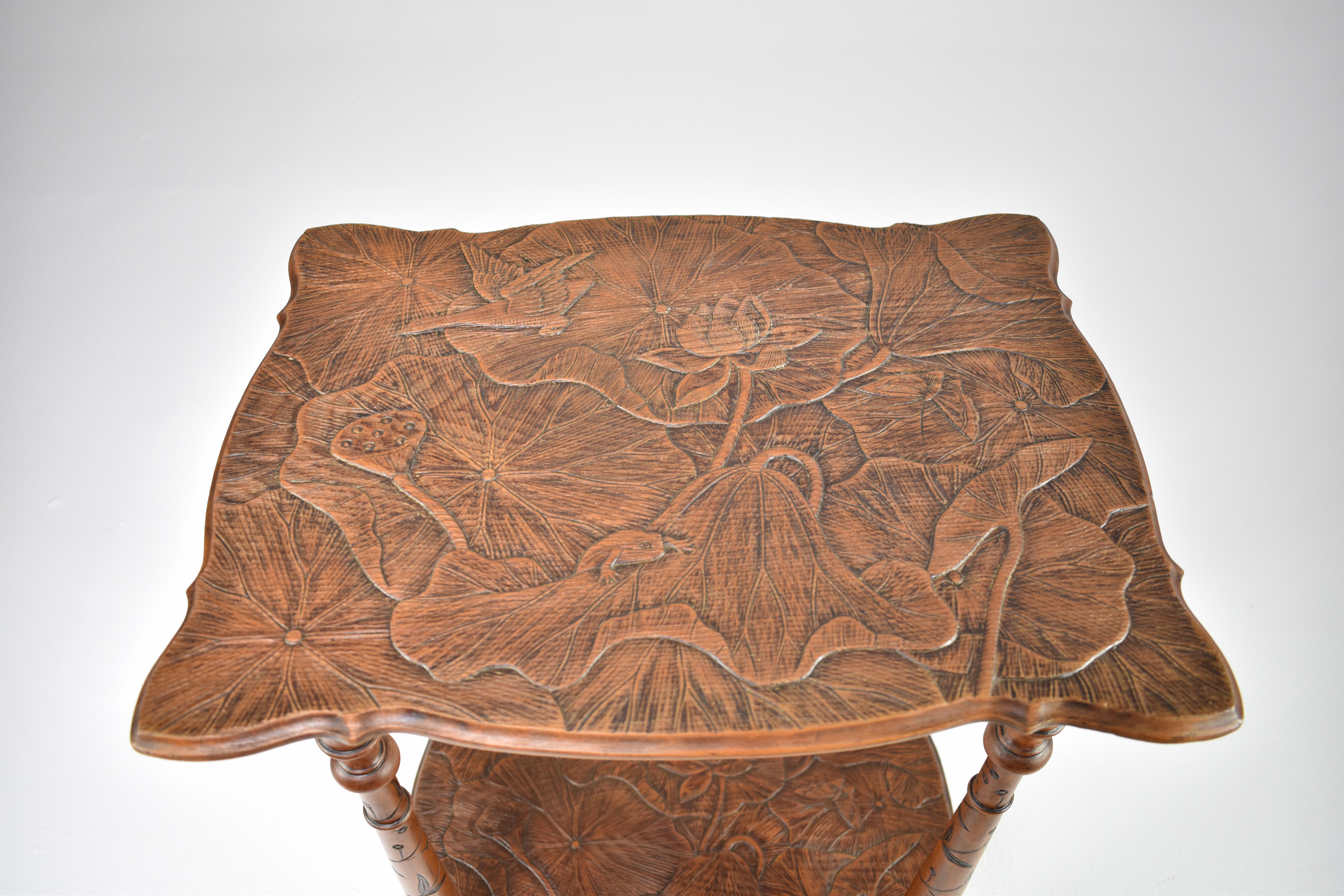 Art Nouveau 1900's Japanese Sculpted Wooden Tea Table For Sale