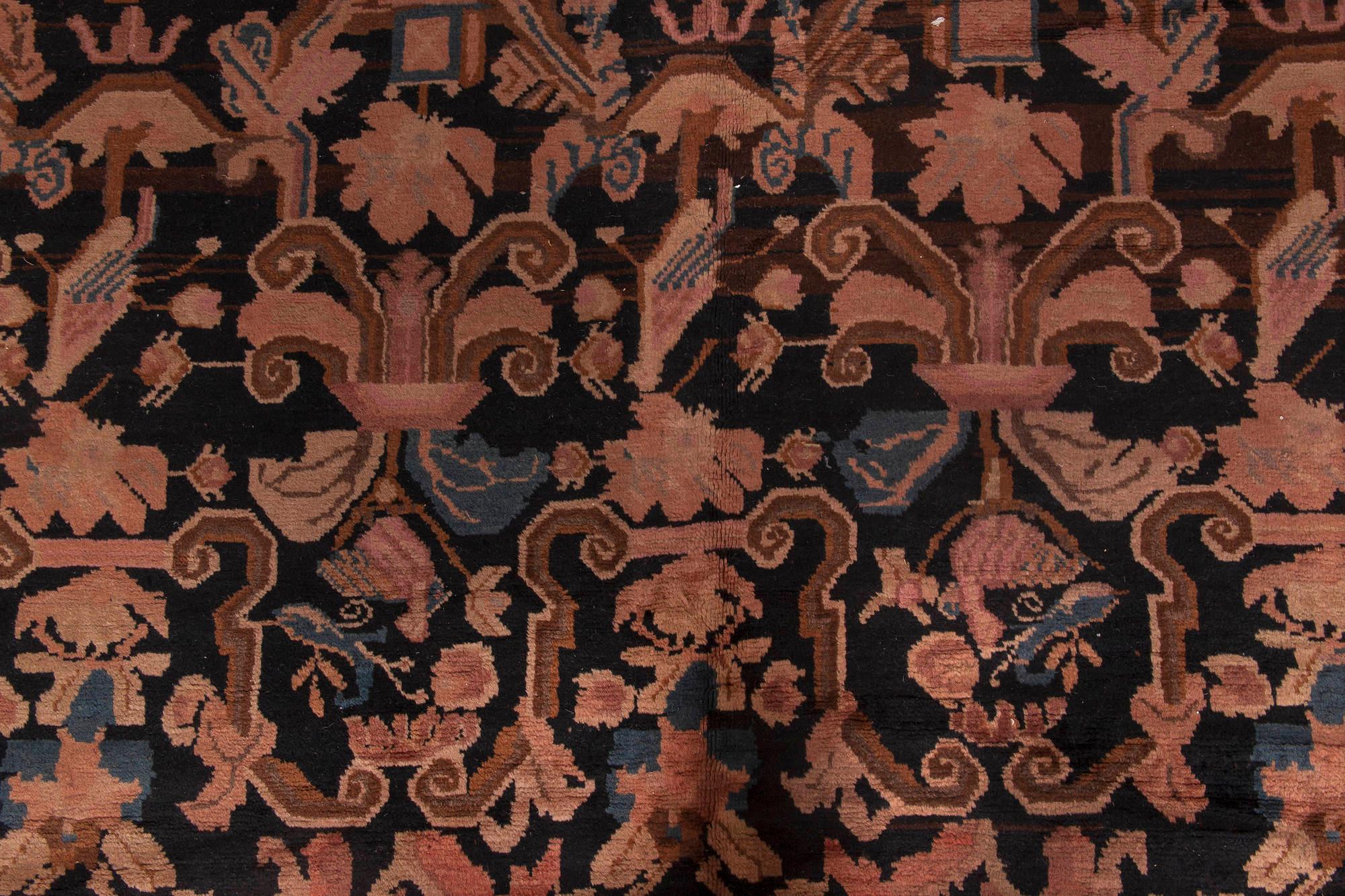 1900s Karabagh botanic brown and pink handmade wool carpet
Size: 6'9