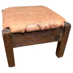 Antique 1900s Knaus Furniture Co Foot Stool Distressed Leather Oneida, NY