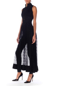 Victorian Black Lace Jet Beaded Collar & Bodice Dress