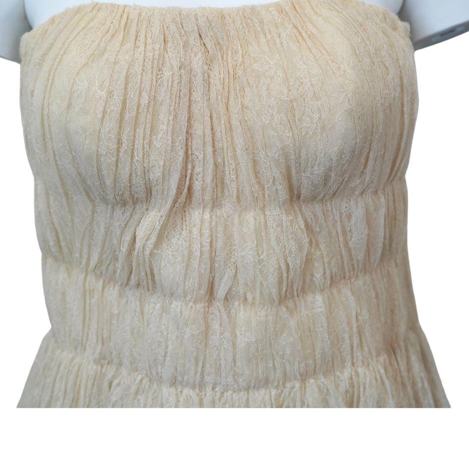 1900s Lanvin Marfil Crema Encaje Floral Vestido Midi Sin Mangas en venta 1