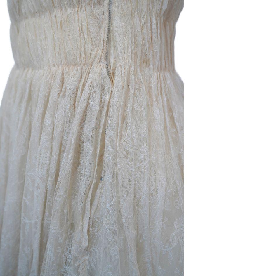 1900s Lanvin Marfil Crema Encaje Floral Vestido Midi Sin Mangas en venta 3