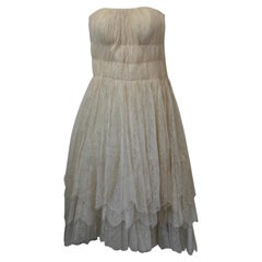 1900s Lanvin Ivory Cream Floral Lace Sleeveless Midi Dress