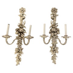 1900s Large Caldwell Silver Plated Sconces with flower design 