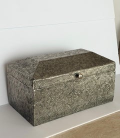 1900s Large Indian Hand-Chased Floral Metal Rectangular Silver Box