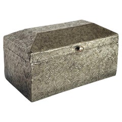1900s Large Indian Hand-Chased Floral Metal Rectangular Silver Box