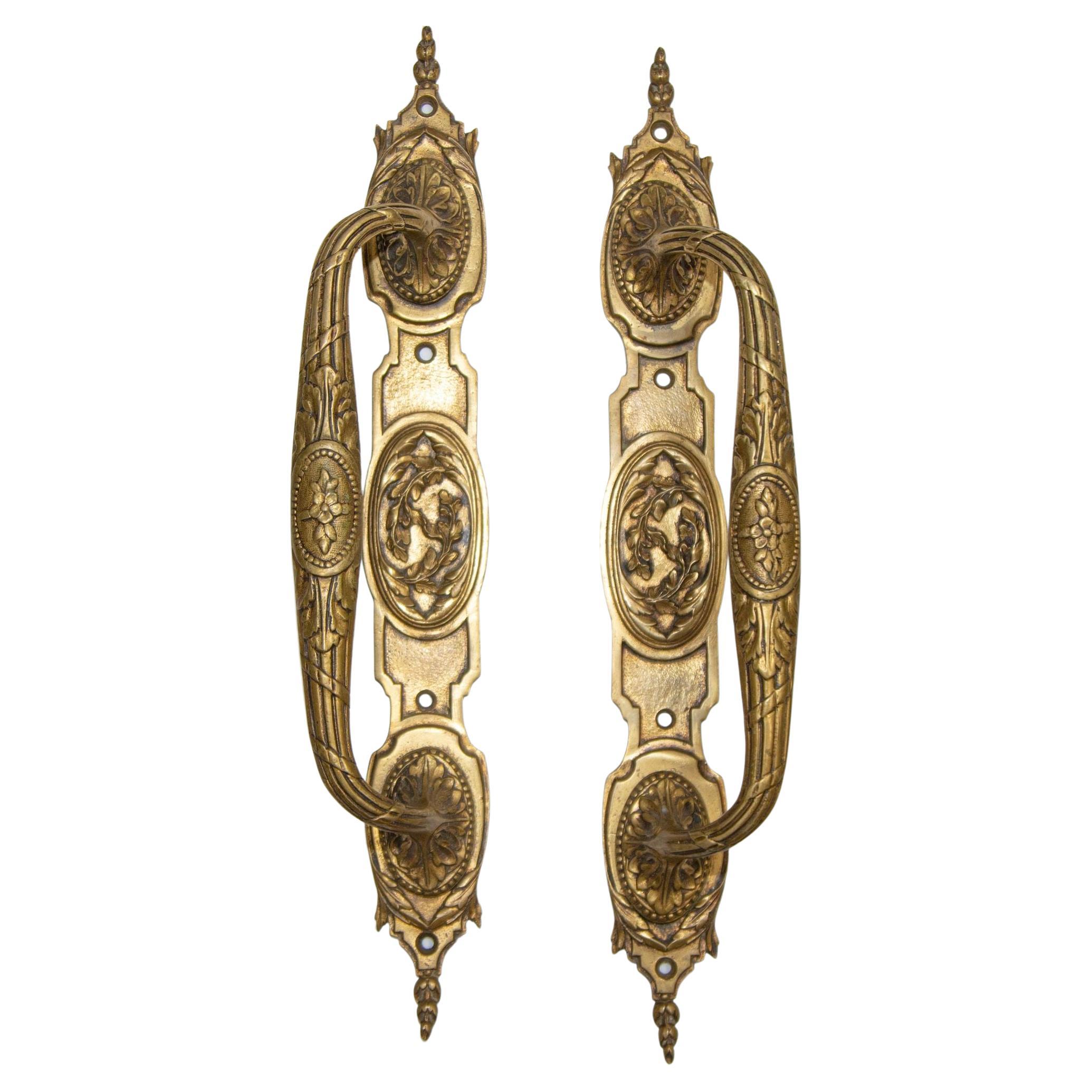 1900s Large Louis XVI Bronze Door Handles Set of 2 For Sale