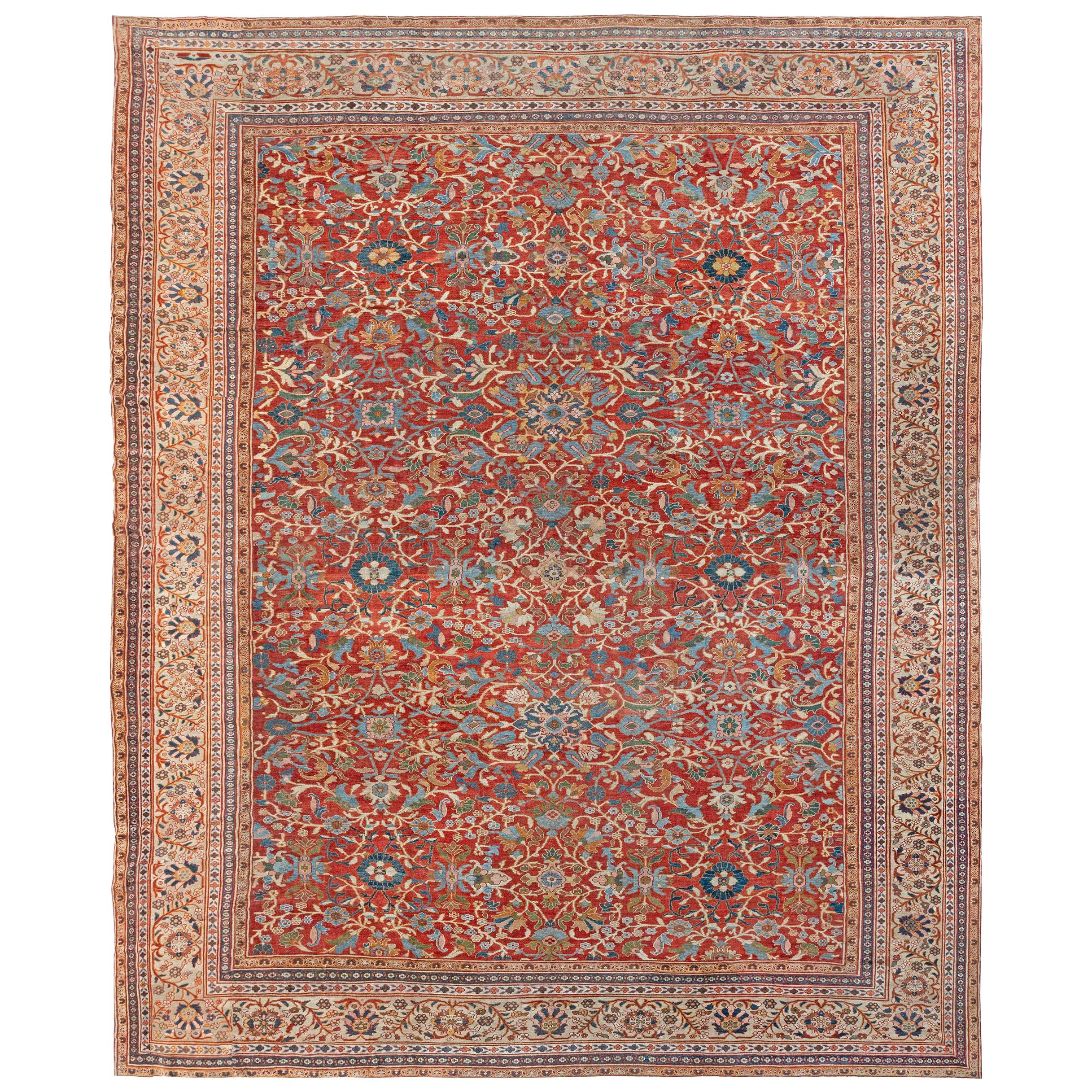 Authentic Persian Sultanabad Beige, Brown, Green, Red Rug by Doris