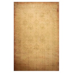 1900s Large Scale Beige Swastika Antique Agra Indian Handknotted Gallery Rug