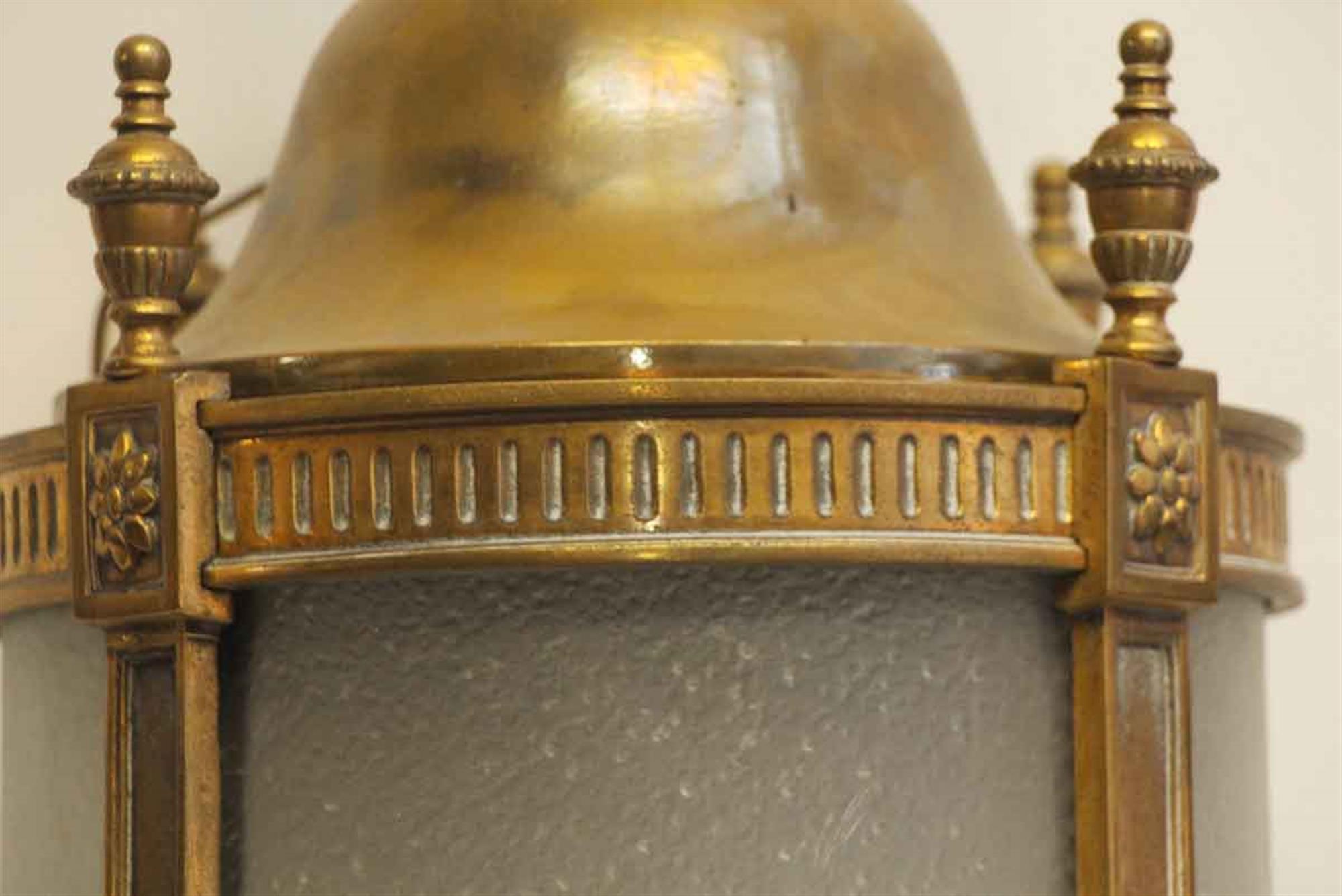 American 1900s Large Scale Bronze and Frosted Glass Lantern Pendant