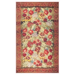 1900s Large Scale Olive Antique French Floral European Folk Besserabian Wool Rug