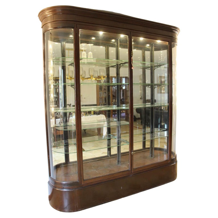 1900's Large Victorian Shop Display Cabinet with Bow Glass Sides For Sale  at 1stDibs