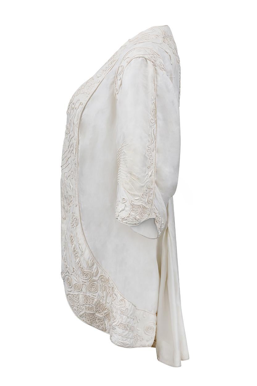 Gray 1900s  Late Edwardian Embroidered Soutache Ivory Silk Jacket