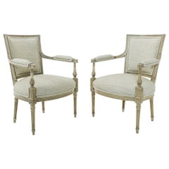 1900s Louis XVI Style French Armchairs, a Pair