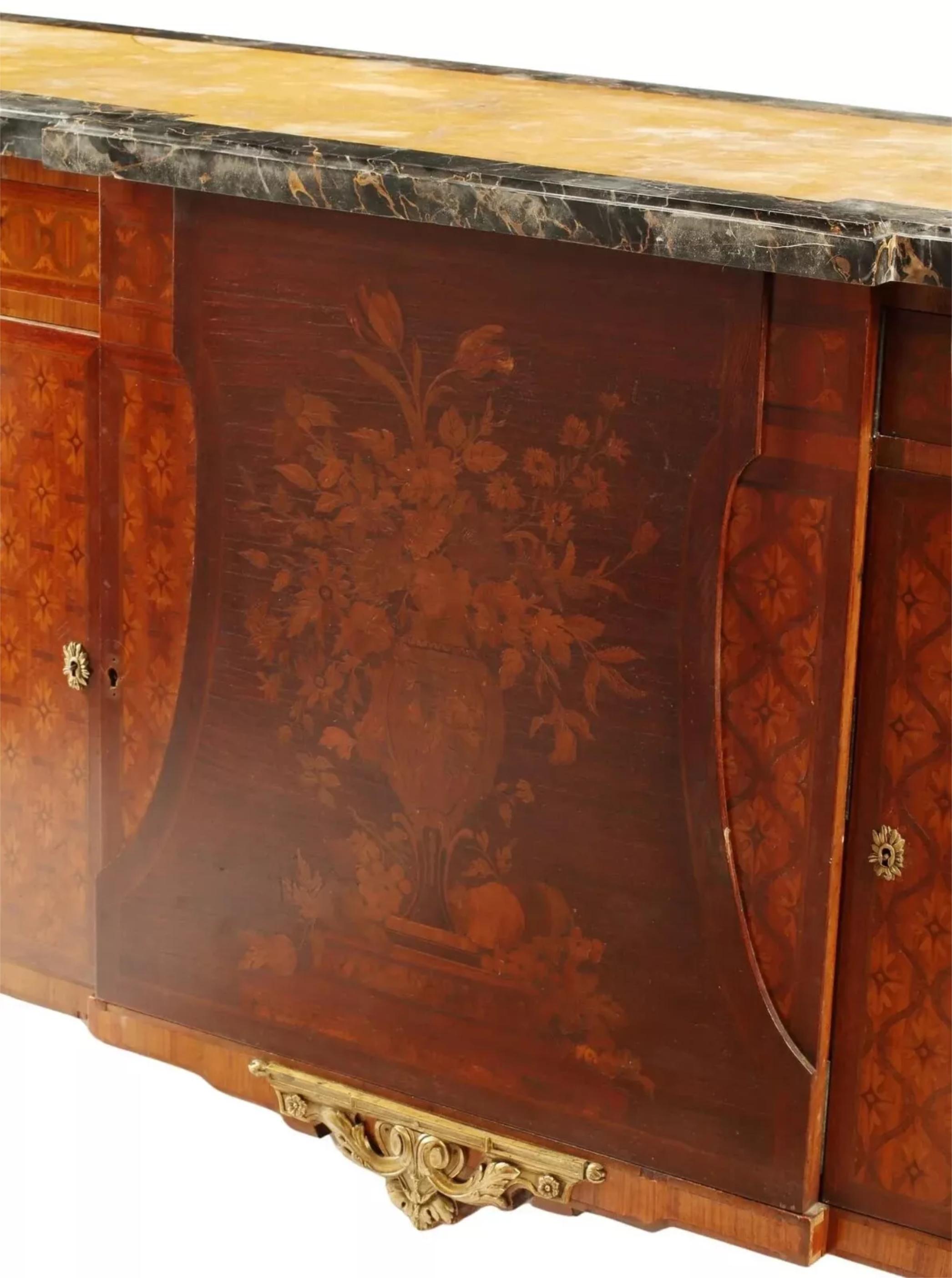 1900s  Louis XVI Style, Marquetry, Marble, Commode A L'anglaise, Sideboard! In Good Condition For Sale In Austin, TX
