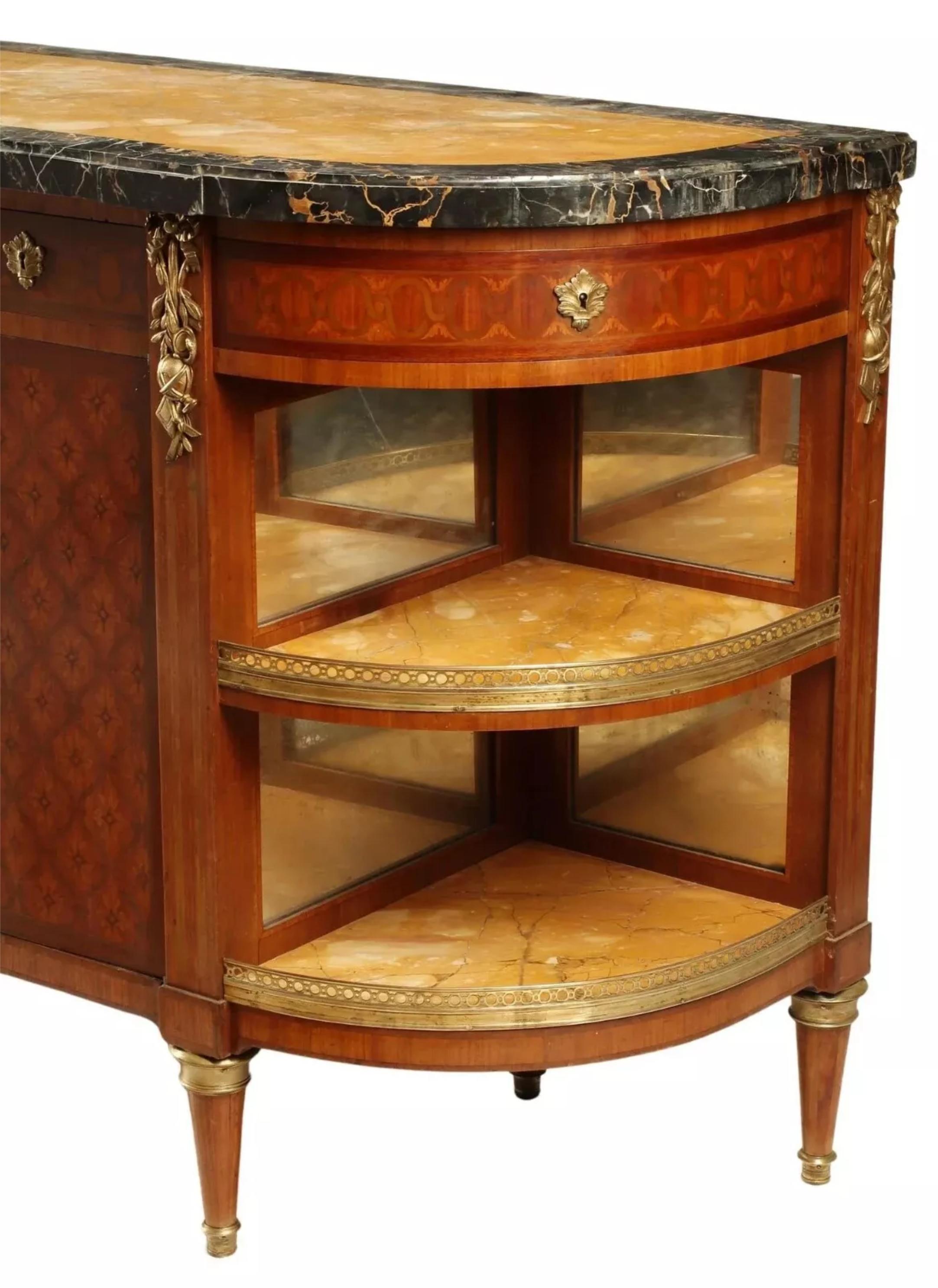 1900s  Louis XVI Style, Marquetry, Marble, Commode A L'anglaise, Sideboard! For Sale 1