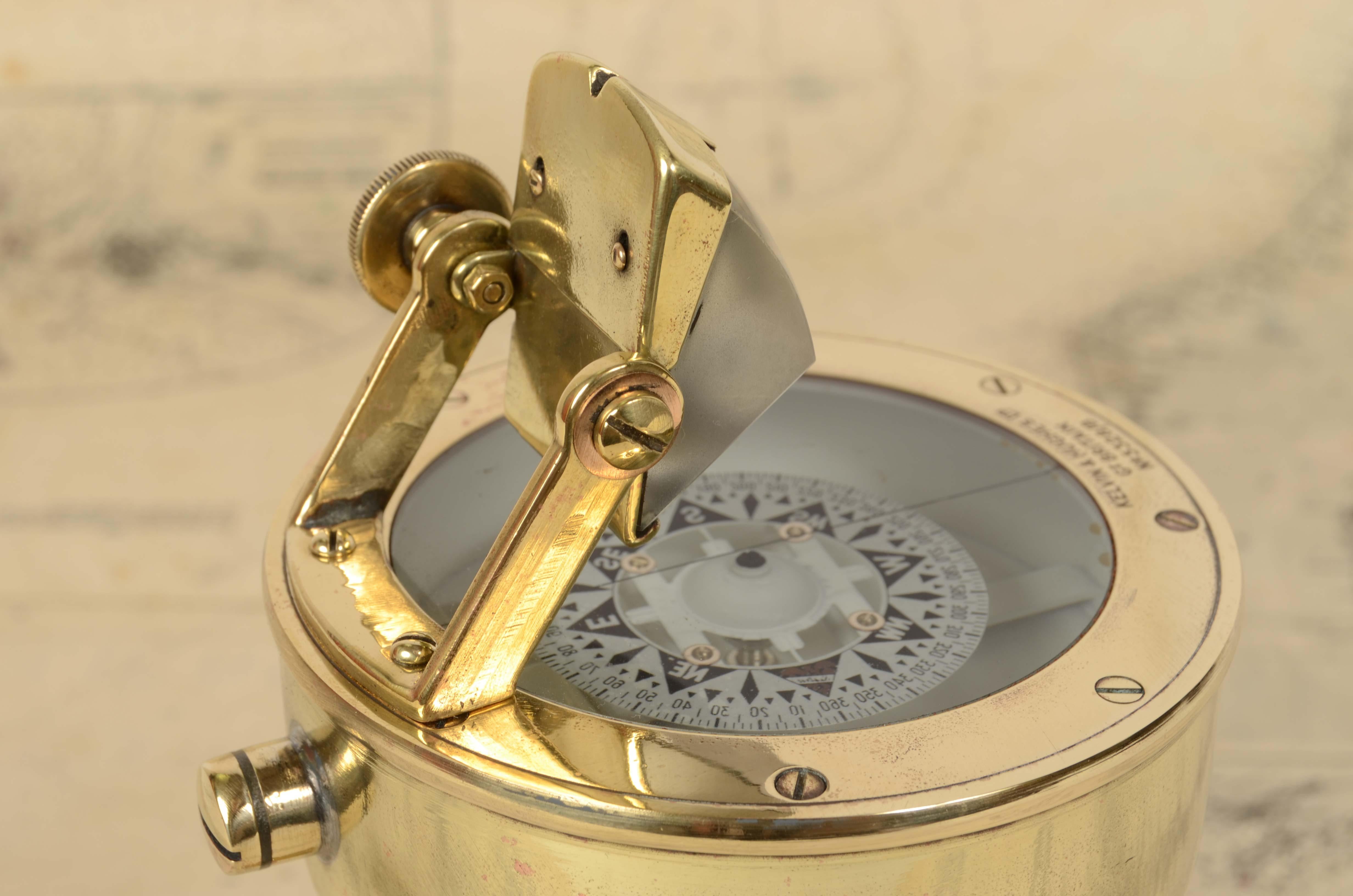1900s Magnetic Compass Signed Kelvin & Hughes Ltd Gt Britain Nautical Antiques  3