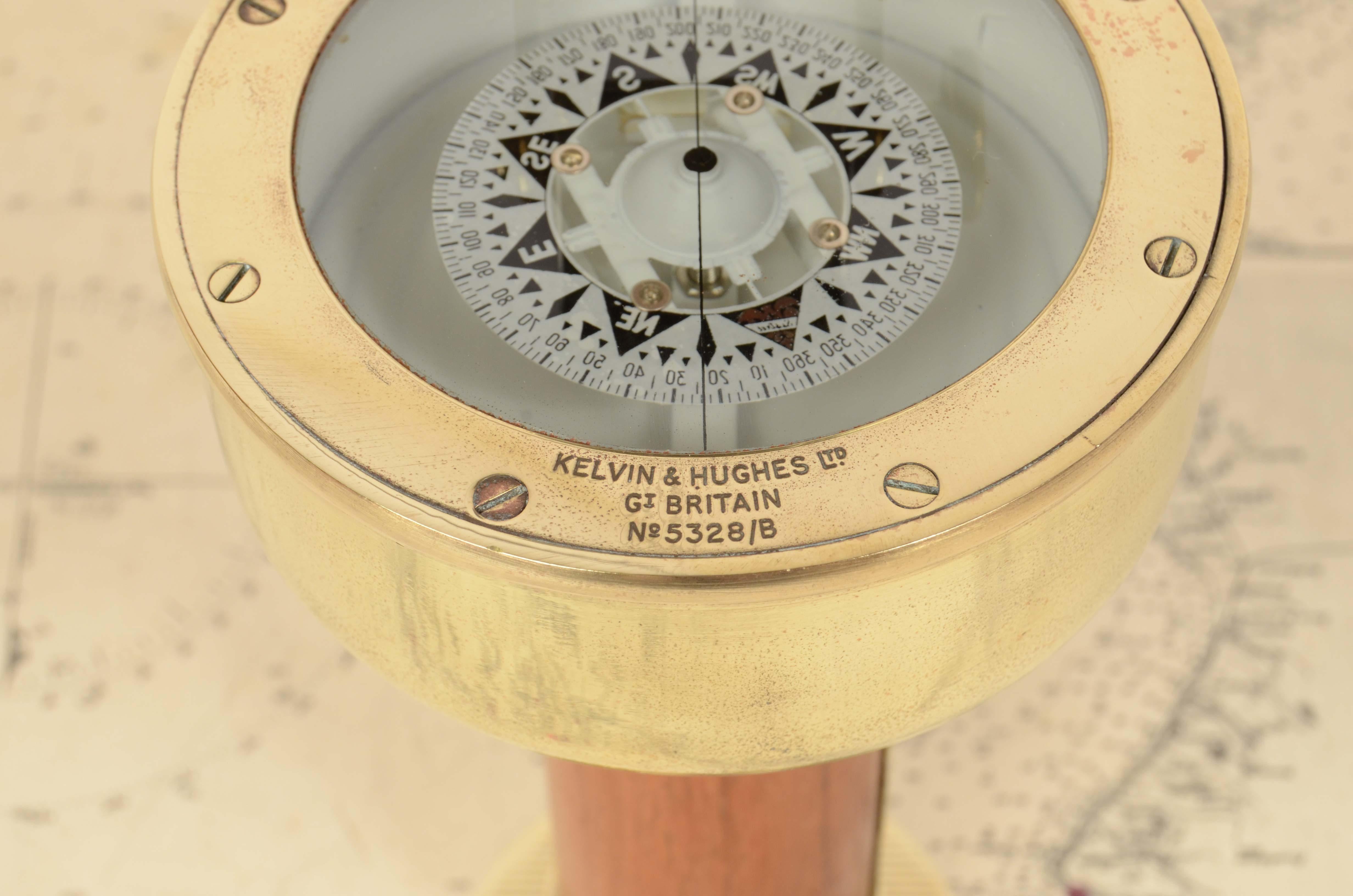 Early 20th Century 1900s Magnetic Compass Signed Kelvin & Hughes Ltd Gt Britain Nautical Antiques 