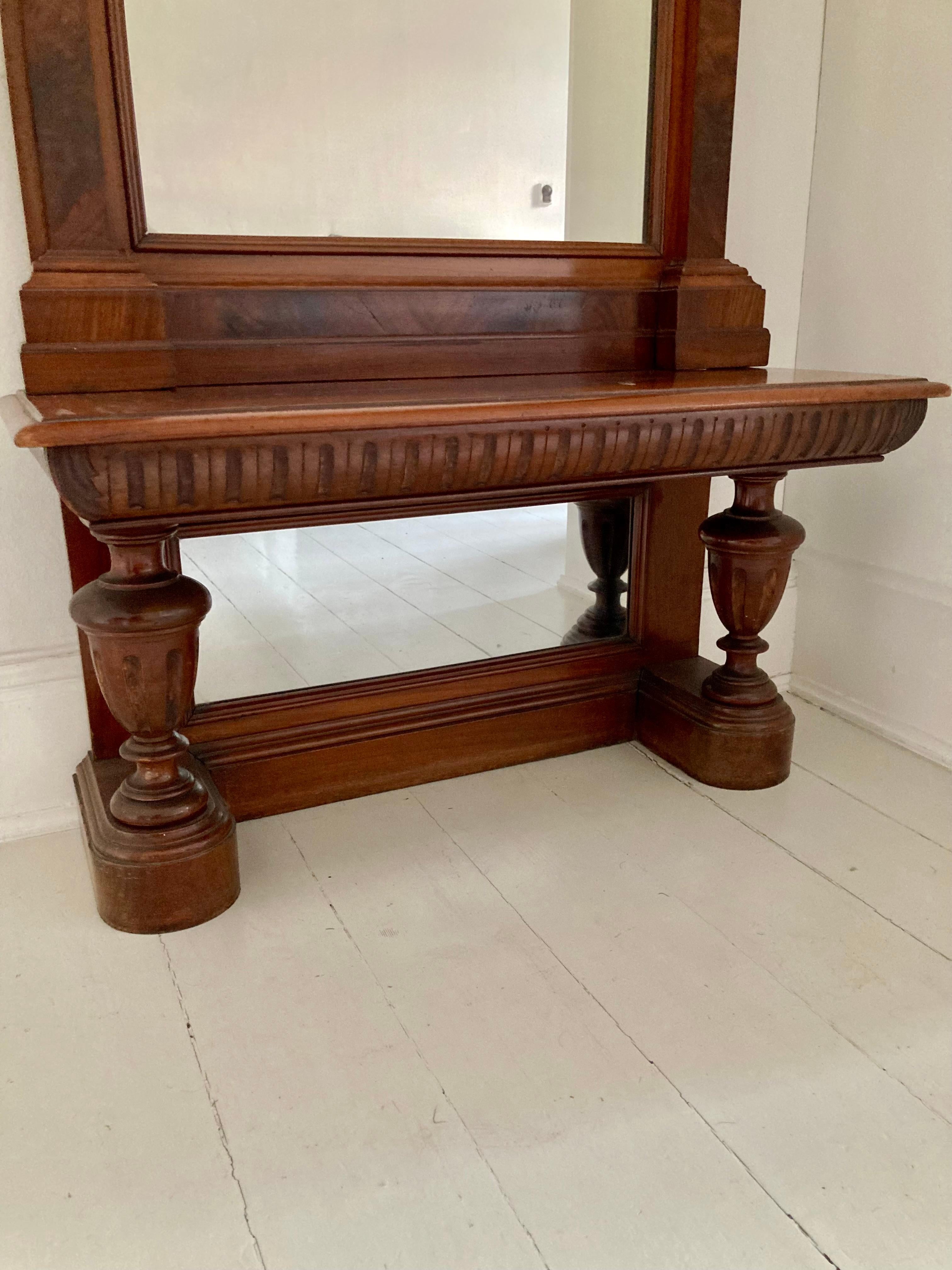 Early 20th Century 1900s Mahogany Wall Mirror with Console
