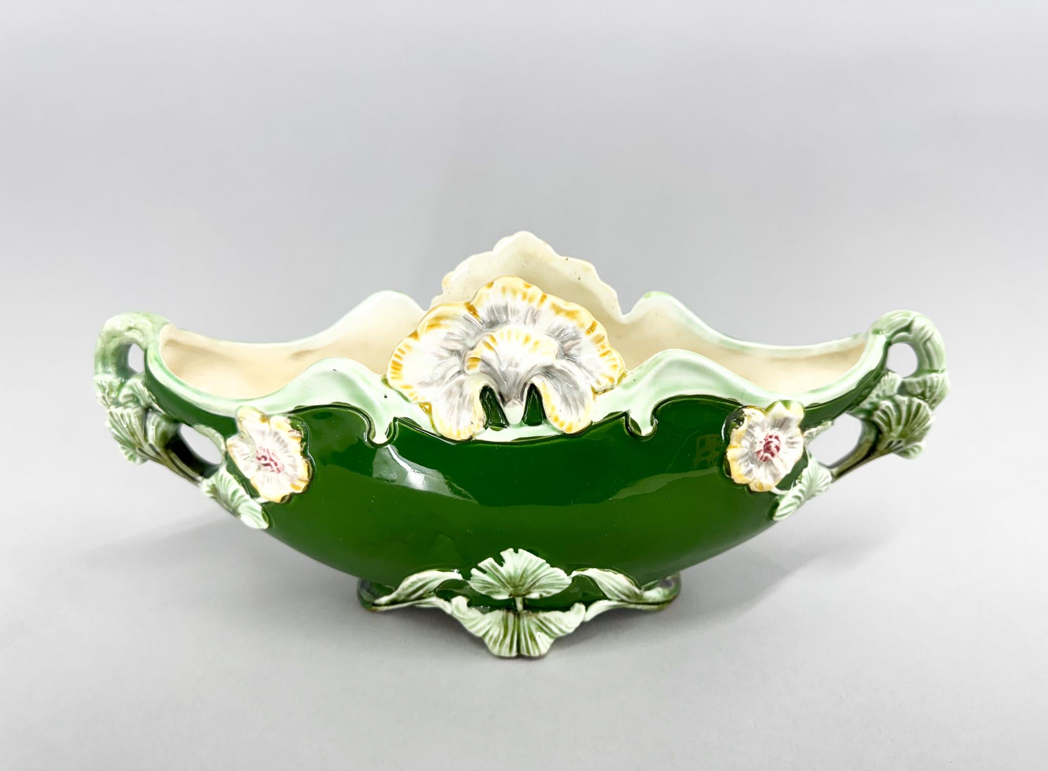 Art Deco 1900s Majolica Ceramic Jardenier by Eichwald, Marked For Sale
