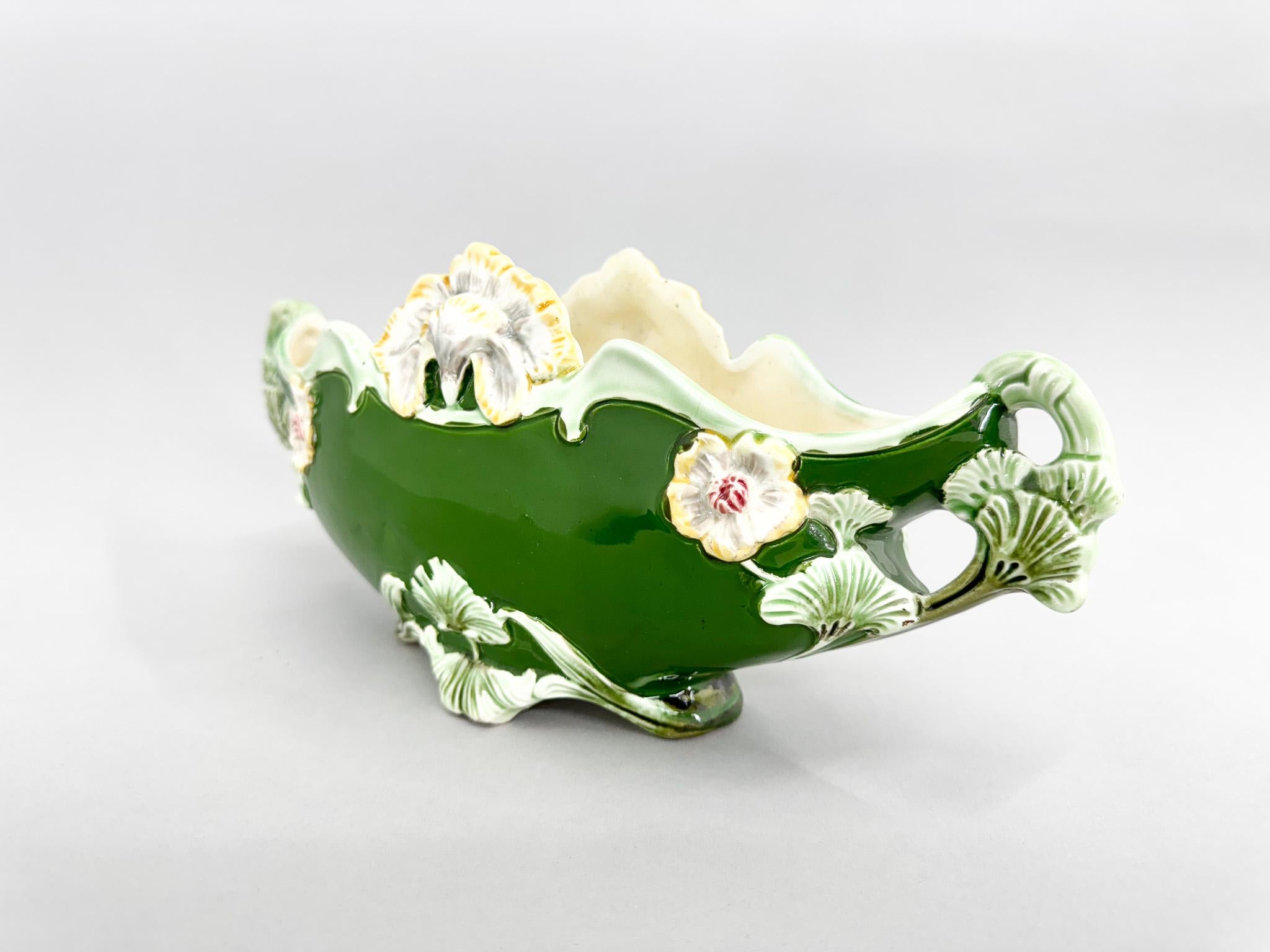 1900s Majolica Ceramic Jardenier by Eichwald, Marked In Good Condition For Sale In Praha, CZ