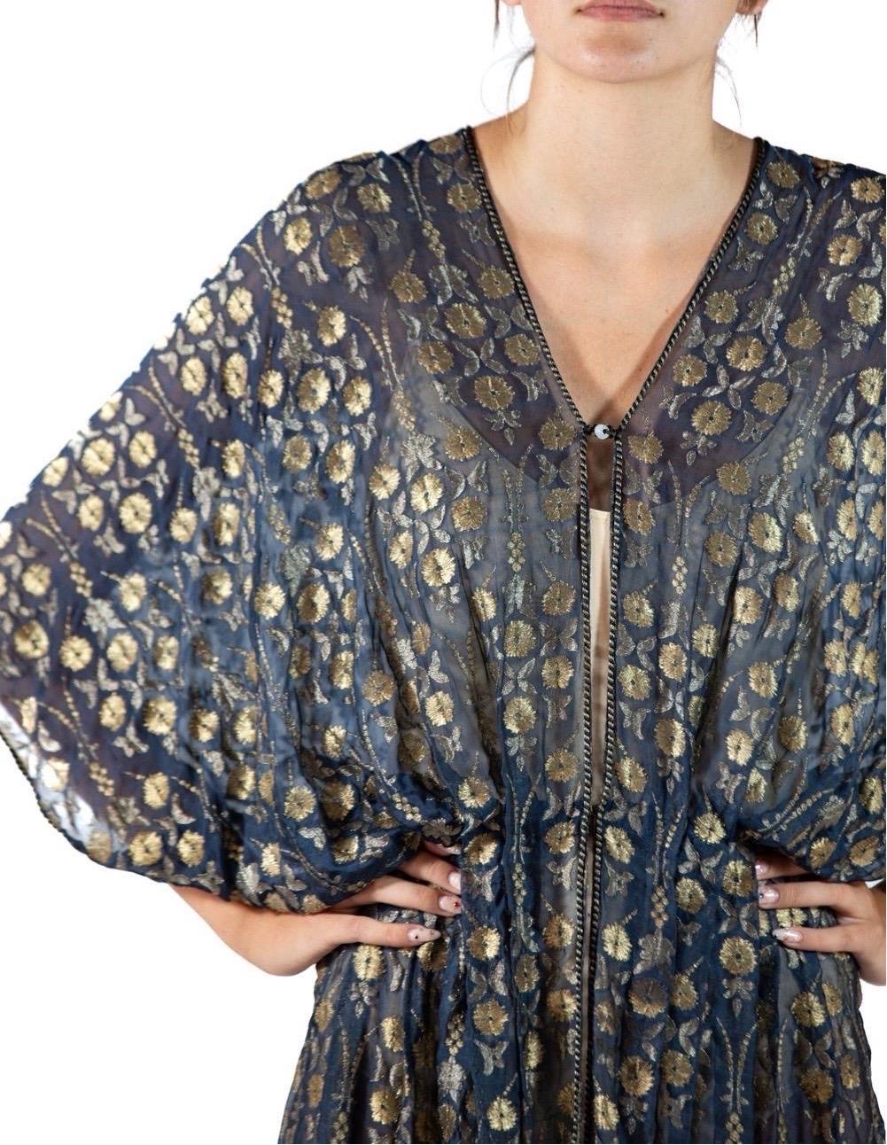 1900S Mario Fortuny Attributed Silk & Metal Tunic With Glass Bead Weighted Hem For Sale 4