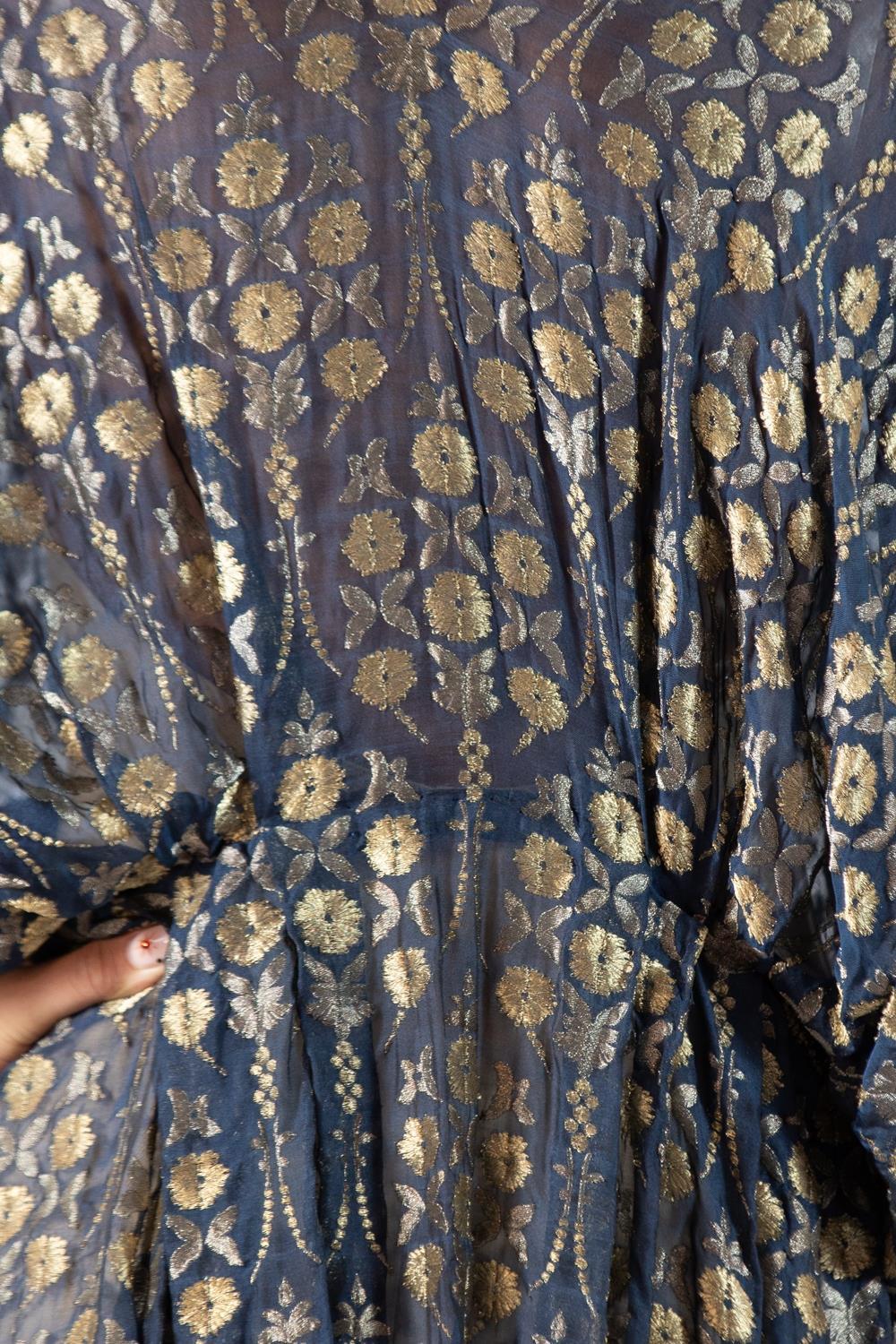 1900S Mario Fortuny Attributed Silk & Metal Tunic With Glass Bead Weighted Hem For Sale 5
