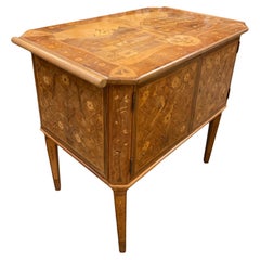 Antique 1900's Marquetry Style W/ Inlay Design, Village Scene, Side Table with Drawers
