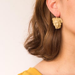 1900s Medusa Lava Stone Cameo Dangle Earrings