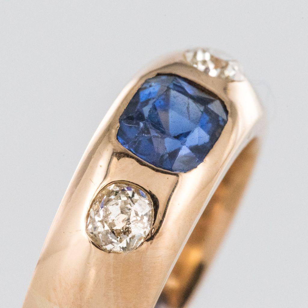 1900s Men or Women Sapphire Diamonds 18 Karat Gold Band Ring 4