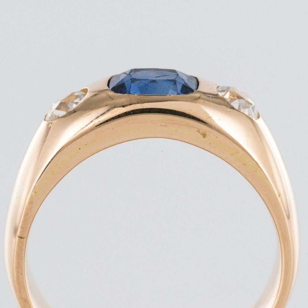 1900s Men or Women Sapphire Diamonds 18 Karat Gold Band Ring 5