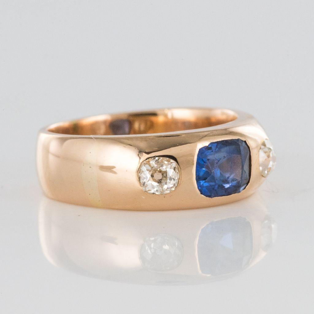 1900s Men or Women Sapphire Diamonds 18 Karat Gold Band Ring 6