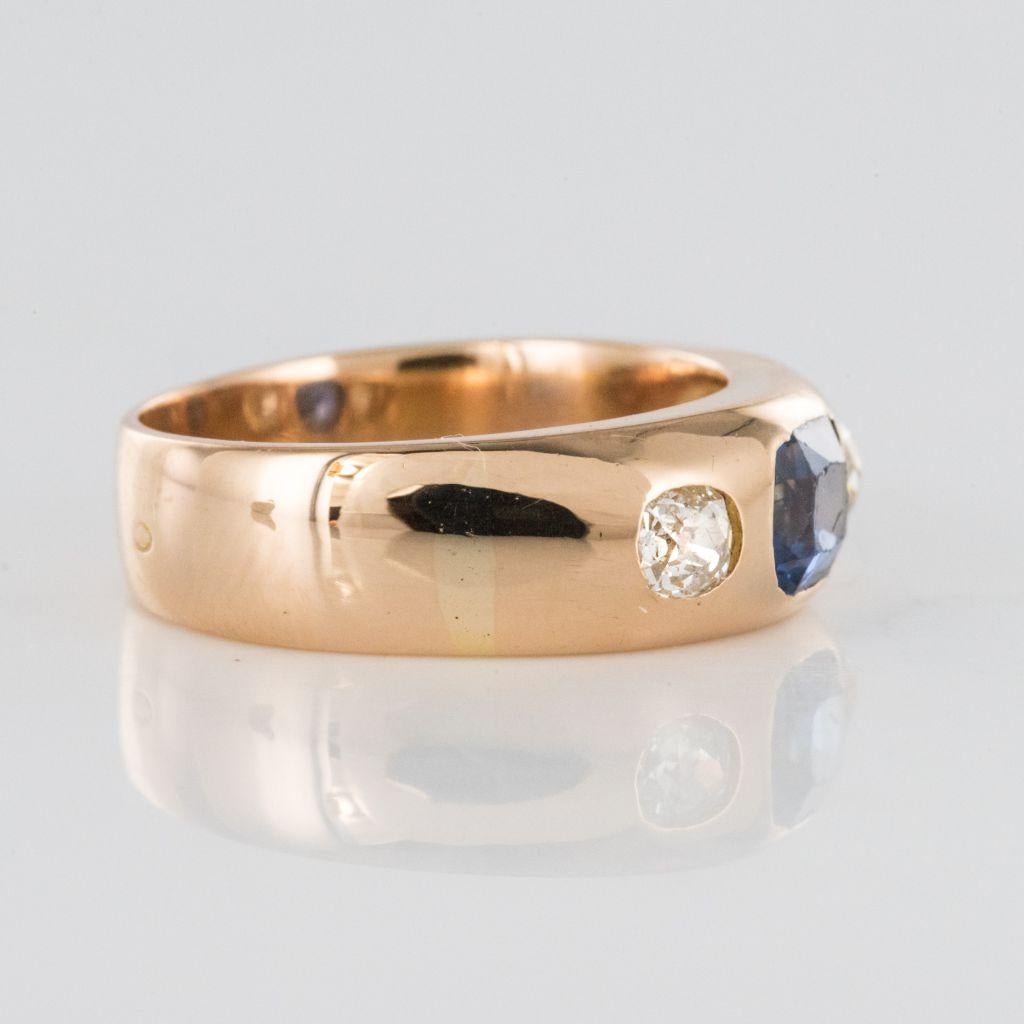 1900s Men or Women Sapphire Diamonds 18 Karat Gold Band Ring 7