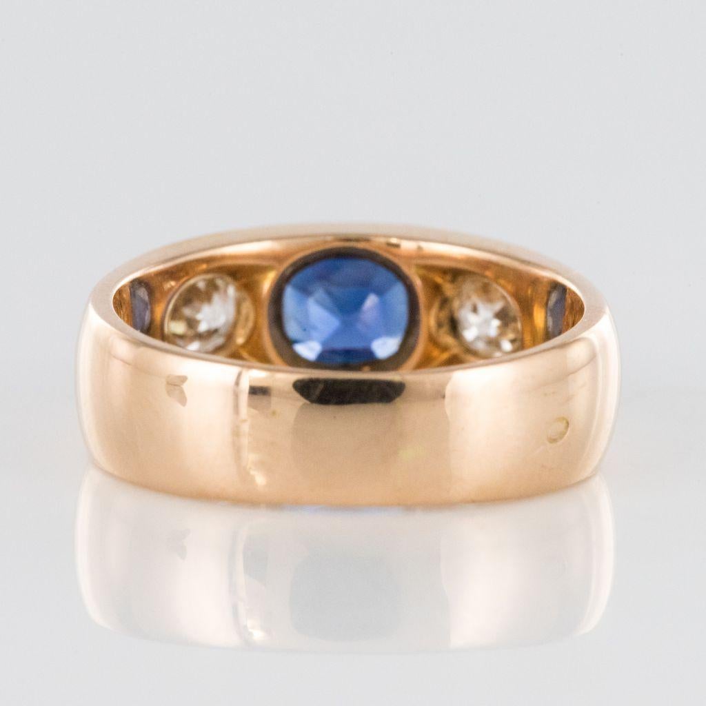 1900s Men or Women Sapphire Diamonds 18 Karat Gold Band Ring 8